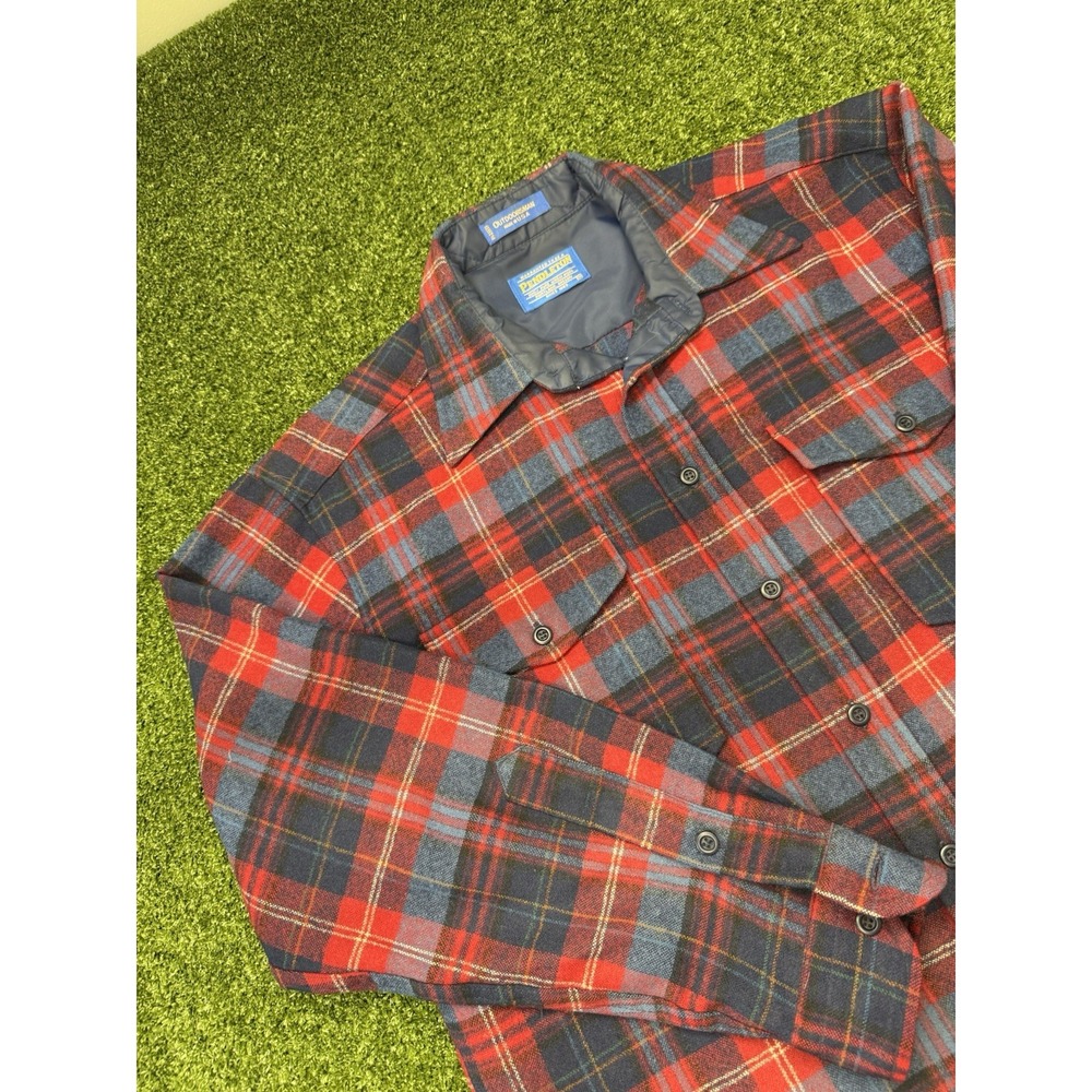 Vintage Pendleton Outdoorsman Shirt Mens Red Grey Plaid Wool Flannel Button Up M